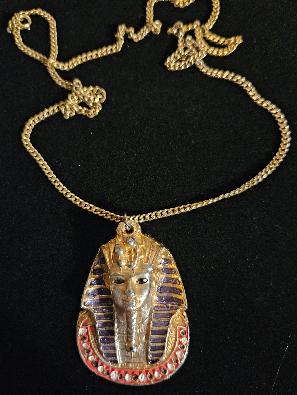 Gold-Tone Egyptian Pharaoh Pendant Necklace - Purple & Red Accent